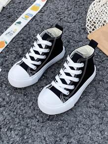 OPOEE White Cloth Shoes Baby White Shoes Middle Sneakers Children's Canvas Shoes Spring And Autumn Korean Version Simple Boy And Girl Shoes Fashion Low-Top Casual Lace-Up Track Shoes Classic Low-Top Canvas Shoes All Casual Sports Skateboard Children's Shoes - 黑色 - 查看 1
