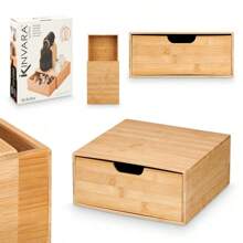 Caja de bambú cuadrada con cajón, 30 x 30 x 10 cm - Amarillo - Ver 4