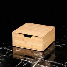 Caja de bambú cuadrada con cajón, 30 x 30 x 10 cm - Amarillo - Ver 2