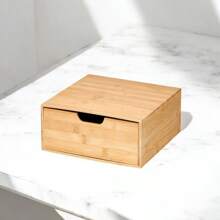 Caja de bambú cuadrada con cajón, 30 x 30 x 10 cm - Amarillo - Ver 3