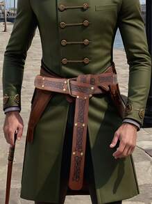 文艺复兴时期腰带袋中世纪腰带海盗维京人芬里尔压花 PU 皮革带扣腰带文艺复兴时期配饰 - A - 查看 2