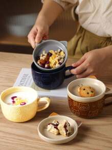 1 pieza Taza de cerámica adorable de gato navideño con tapa, taza de estudiante de dibujos animados de alta calidad para leche/avena para bebidas calientes o frías, regalo de cumpleaños/Navidad - Multicolor - Ver 10