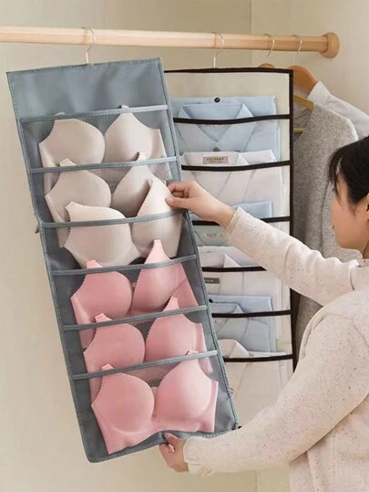 1 Pc Double-Sided Bra & Underwear Storage Bag, Hanging Organizer With Front & Back Compartments For Bras, Panties, Socks, Home Closet & Dorm Storage, Thickened Multi-Layer Design With Hooks Bedroom, Organizer, Home Storage, For White T-Shirt Women, Black Pants Women, Ladies Winter Clothes, Dress, Winter Clothes For Ladies, Elegant Woman Dresses, White Shirt For Ladies, Long Sleeve, White Jumpsuit For Women, Spring Dresses For Women, Spring Outfits For Women, Spring, Spring Clothes, Minimalist, Summer Tops Storage
