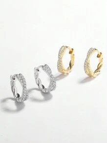 1 对 S925 纯银 14k 镀金精致十字交叉双排密镶钻石扭曲耳钉，适合工作和日常佩戴，随机珠宝盒款式 - 麻花雙圈耳環(1.2cm) - 查看 5