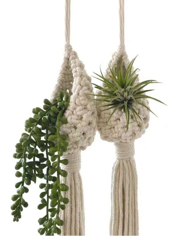 1pc Lace Plant Hanging Rack, Handmade Cotton Rope Hanging Planter Holder Set, Plant Stand, Suitable For Indoor & Outdoor Boho Home Decor
