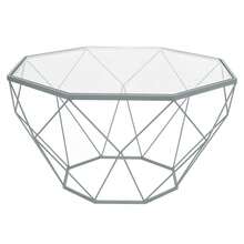 Malibu Large Modern Octagon Glass Top Coffee Table With Geometric Base