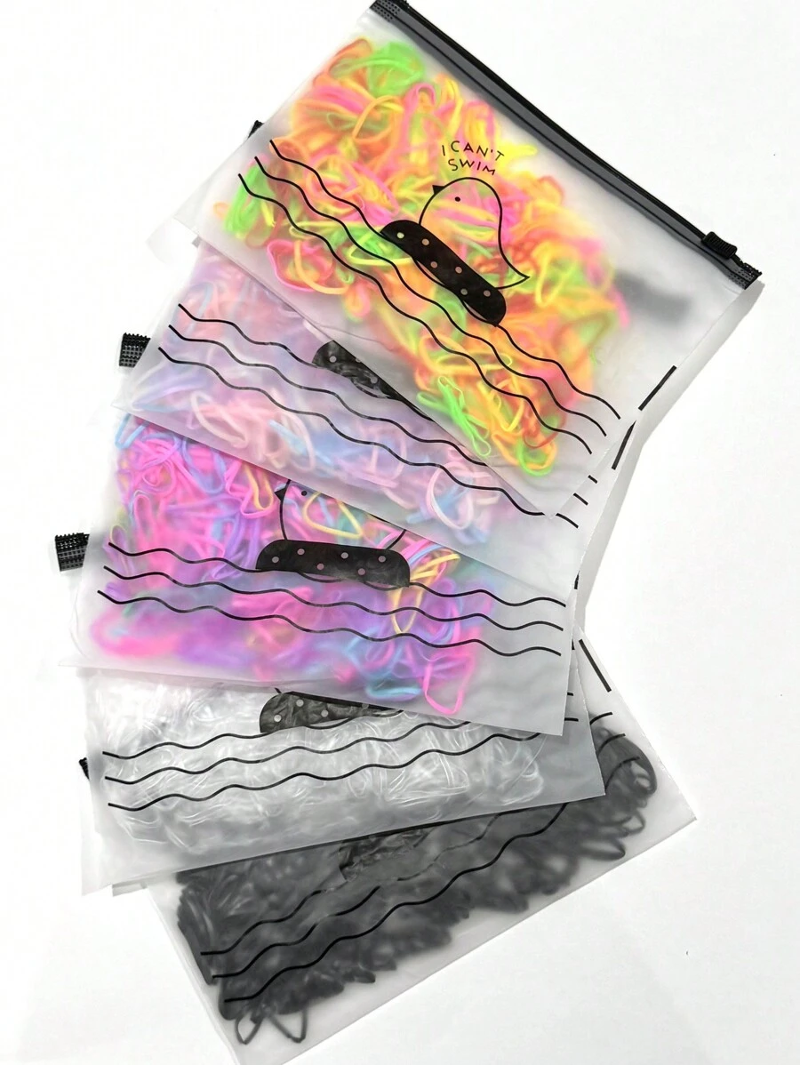 6 Bolsa Elástico De Cabelo Feminino Descartável Multicolorido - Multicolorido - Visão 1