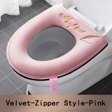 Tapis de WC doux et chaud pour l'hiver, housse de siège de toilette universelle avec fermeture éclair et poignée amovible, imperméable et lavable. Décoration de salle de bain pour l'été