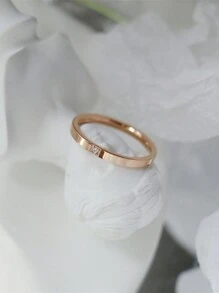 1 chiếc nhẫn đôi bằng thép không gỉ mạ vàng hồng và bạc, đính đá Cubic Zirconia sáng bóng, trang sức, quà cưới, quà Valentine, quà tặng mẹ, quà Ngày của Mẹ. - Vòng C - Xem 24