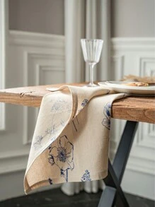 法式奢华复古风格蓝色印花矩形餐巾，适合节日派对、生日聚会、桌布装饰、四季皆宜 - A - 查看 5