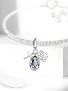 1 PC 925 Sterling Silver Bible Prayer Cross Series Bead Pendant Charm Suitable For Bracelets DIY Women's Jewelry - Silver - View 9