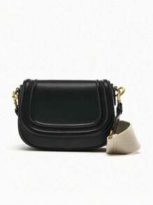 女士马鞍包单肩包斜跨腋下包2024新品海外货品宽肩带 - 黑色 - 查看 2