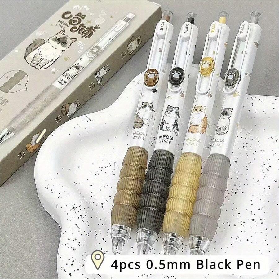 2pcs/4pcs, Cute Cat Styling Pen, Retractable 0.5mm, Fast Drying And Highly Attractively Black Ink Pen, Suitable For School Office Use, Cute Bullet Nib - Multicolor - View 1