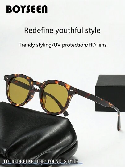 BOYSEEN新款玳瑁色太阳镜男士复古港风韩版墨镜潮流小框温和防UV400防护眼镜