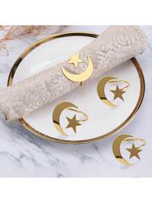 5 pièces Porte-serviettes étoile et lune, convient pour anniversaire, mariage, Saint-Valentin, Pâques, décoration de table, fête, rassemblement familial, décoration de la maison, fournitures pour fête à thème, accessoires de cuisine