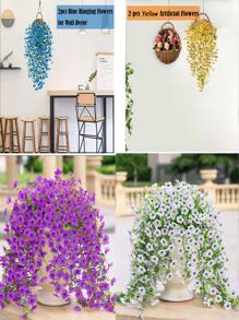 4/2pcs Violet Wall Hanging, Artificial Hanging Flowers, Outdoor Artificial Plants, Artificial Flowers, Suitable For Autumn Decor, Halloween Decor, Room Decor, Home Decor, Bedroom Decor, Outdoor Decor, Kitchen Decor, Graduation Decor, Christmas Ornaments, Outdoor Patio Decor, DIY, Room Decor Aesthetics, Wedding Decor, Wall Decor, Purple, White, Yellow, Blue