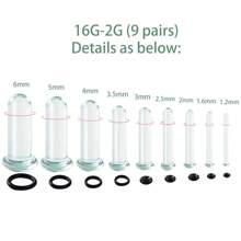 10个/18个/套 黑色单喇叭玻璃耳塞扩耳器，短锥形耳廓扩张器，舒适耳廓扩张器带橡胶圈，疯狂圆顶人体穿刺饰品套装 - 玻璃套裝 - 查看 18