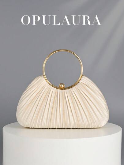 OpulAura 女士高端金属晚宴包，奢华皮革宴会手拿包，迷人闪亮正式手拿包，适合礼服、舞会、派对、婚礼、新娘、伴娘、生日礼服搭配