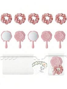 36/12/8/4 件花卉手柄化妆镜，玫瑰设计紧凑型镜子公主镜镜子迷你可爱镜子，手持镜，手持化妆镜，紧凑型旅行镜，礼品套装，非常适合生日、婚礼、派对，送给同事、朋友和家人的完美礼物，情人节伴娘礼物伴娘礼物拥抱卡 - 彩色 - 查看 4