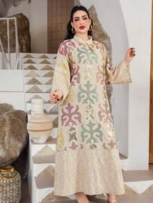 Elegant Embroidered Beaded Abaya Dress, V-Neck, Luxurious Design, Suitable For Saudi National Day, Latest 2025 Collection