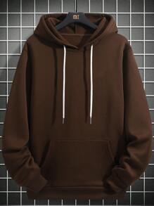 Men's Casual Loose Fit Jesus Cross And Letter Print Drawstring Hoodie Sweatshirt, Spring/Autumn, Long Sleeve Top - Brown - View 4