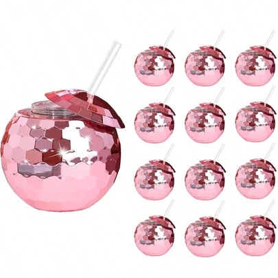 Glitter Ball Cup Disco Ball Shaped Plastic Cup With Straw, Unique Tumbler For Girls