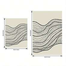 Mid Century Retro Art Dark Brown Wavy Lines Boho Style Minimalist Geometric Abstract Shape Print - Home Room Decor Wall Art With Frame
