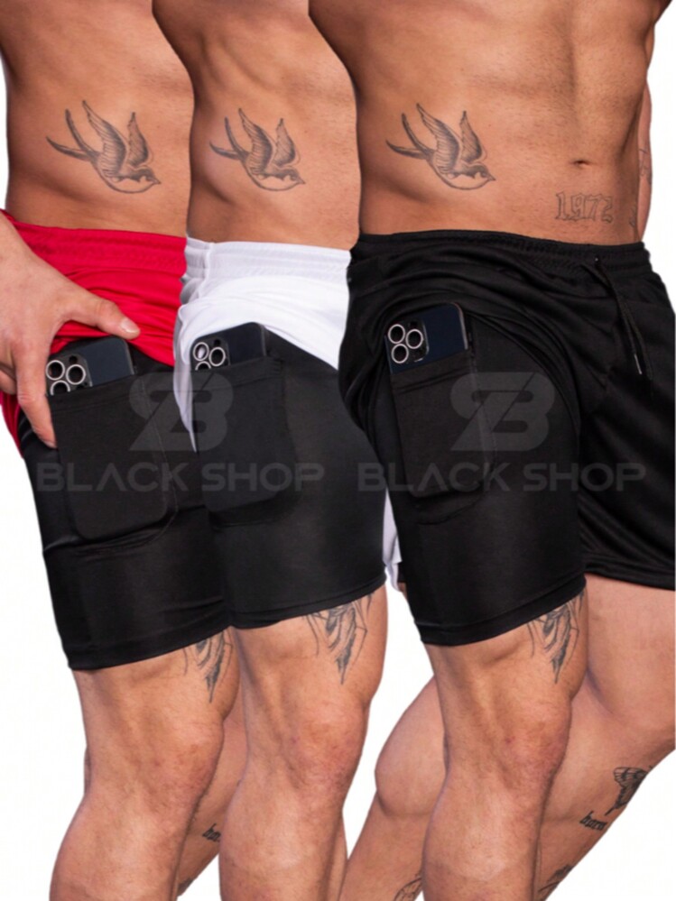 Kit With 3 2-In-1 RUN Men's Sports Shorts With Cell Phone Pocket - Màu Đỏ Sâu - Xem 1