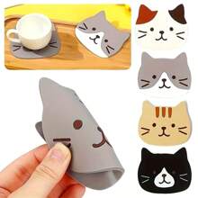 1pc, Cute Cat Silicone Coasters, Assorted Fun Designs, Heat Resistant, Non-Slip, Easy To Clean, Soft Table & Desk Mats, Perfect For Home And Office Use, Gift Idea - Multicolor - View 3