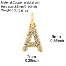 1pc Copper Alloy Zirconia 26 Letters Pendant, Ladies Zirconia Letter Jewelry For DIY Making Anniversary Gift - Yellow Gold - View 20