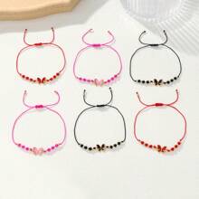 12pcs Colorful Butterfly Crystal Handmade Braided Bracelets Set, Cute Fashion Accessory For Women, Leisure, Holiday, Birthday Gift