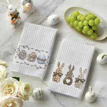 2pcs Rabbit Easter Egg, Easter Stripes Microfiber Dish Cloth, 40x60cm Seasonal Kitchen Decor Towel, Household Decorative Kitchen Cleaning Napkin - Stripe - View 4