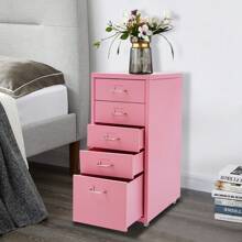 Storage Cabinet With 5 Drawers, Metal Drawer Organizer With Wheels 28*41*69cm, Pink Multi-Use Storage Cabinet For Living Room Study Room Bathroom Steel Made Durable Easy Installation - Hồng - Xem 1
