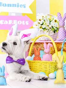 2 件/套 - 乡村风格复活节兔子装饰农舍毛绒布兔子装饰波尔卡圆点网格复活节篮子碗填充物适用于分层托盘书桌桌面婚礼家居复活节中心装饰 - 彩色 - 查看 4