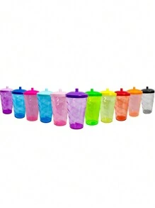 15 Twister Cups 400ML Colored Lid And Transparent Straw - 黑色七彩杯 - 查看 2