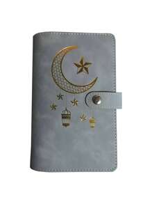 1pc Soft PU Leather Binder Notebook With Cash Budget Loose-Leaf Organizer, Printed With Lucky Patterns Like Star, Moon, Lantern, With 10 Zipper Pockets,Back To School,School Supplies