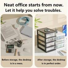 2-6 Layers Small Desktop Storage Box With Drawer, Elevated Desk Organizer, Office Storage Cabinet Made Of Plastic For Stationery At Home