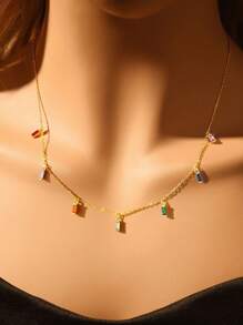 1pc Exquisite Seven-Color Tassel Necklace, S925 Pure Silver Luxury Fashion Necklace, Exquisite Jewelry Gift, Suitable For Girls To Wear Daily And Decorate On Dates.