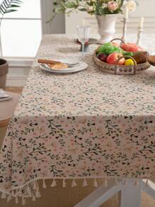 MeijiaMo 1 件花卉印花矩形桌布，涤纶波西米亚风格卡通花卉印花装饰餐垫桌布，适用于卧室、酒店、厨房、餐厅、派对、节日、咖啡桌、圆桌、所有季节
