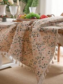 MeijiaMo 1 件花卉印花矩形桌布，涤纶波西米亚风格卡通花卉印花装饰餐垫桌布，适用于卧室、酒店、厨房、餐厅、派对、节日、咖啡桌、圆桌、所有季节