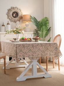 MeijiaMo 1 件花卉印花矩形桌布，涤纶波西米亚风格卡通花卉印花装饰餐垫桌布，适用于卧室、酒店、厨房、餐厅、派对、节日、咖啡桌、圆桌、所有季节