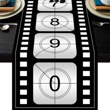 电影胶片桌旗 - 机器制造的电影胶片桌布 - 适用于单身派对、一般活动和电影主题聚会 - 装饰性电影主题桌布 - 送给电影迷和派对主持人的完美礼物