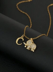 1pc Personalized Elegant Rhinestone Elephant Initial Necklace, A Fashionable, Western, Customized, Unique Gift Ideal For Friends, Family, Girlfriend, Mom, Daughter, Grandma, Suitable For Anniversary, Birthday, Daily Wear, Prom, Mother's Day, Valentine's Day, Graduation, Wedding