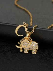 1pc Personalized Elegant Rhinestone Elephant Initial Necklace, A Fashionable, Western, Customized, Unique Gift Ideal For Friends, Family, Girlfriend, Mom, Daughter, Grandma, Suitable For Anniversary, Birthday, Daily Wear, Prom, Mother's Day, Valentine's Day, Graduation, Wedding