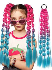 1pc Lantern Bubble Ponytail Extension 24" Ombre Bubble Ponytail Twist Braid With Elastic Band For Girls Kids Hair - Two-Tone - View 9