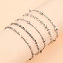 5 Peças/Conjunto Pulseiras de Corrente em Formato de Coração Minimalistas para Mulheres, Versáteis para Datas, Festas, Natal, Presentes do Dia dos Namorados, Quantidade Aleatória de Contas
