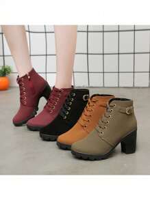 Botas de mujer de moda versátiles,Botas de mujer de moda,  botas negras de tacón alto a media pantorrilla adecuadas para uso al aire libre. Botas para correr a la moda para mujer,  zapatos deportivos para caminar.suela suave, informales y cómodas, con cordones para exteriores, punta redonda, transpirables, ligeras, suela suave, Perfecto para actividades diarias y perfecto para otoño e invierno.