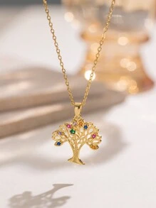 1件不锈钢彩色生命之树吊坠，创意设计，简约优雅个性化时尚复古休闲，适合作为节日礼物、日常佩戴、派对、节日庆典（OPP袋包装盒仅用于拍摄） - 金色 - 查看 2