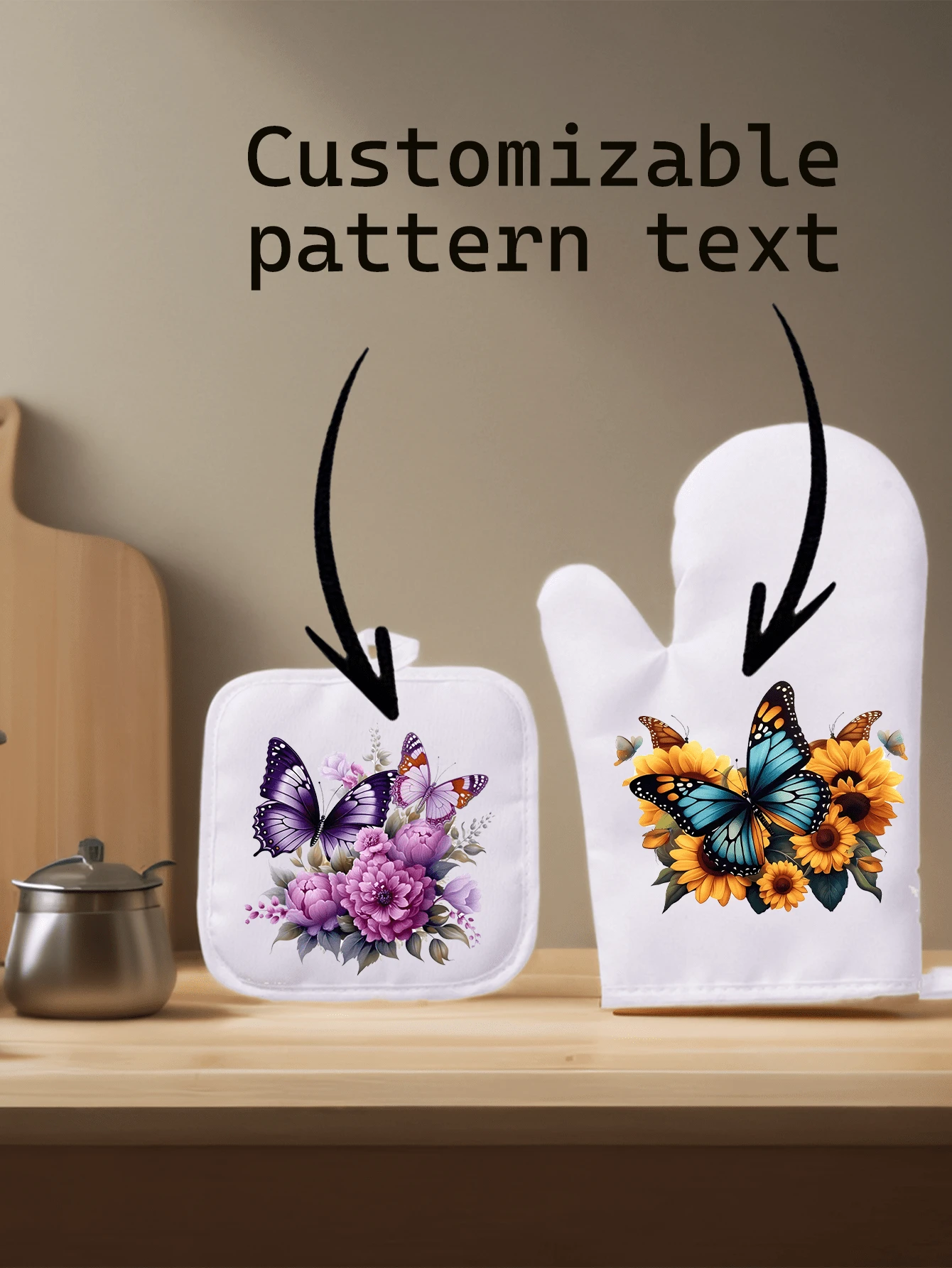 One Set, Custom Oven Gloves, Polyester Insulating Pads, Barbecue Gloves, Thickened Silicone Oven Gloves And Insulating Mats, Baking, Barbecue, Holiday Dinner, Party Banquet Kitchen Supplies, Personalized Kitchen Gloves, Perfect Housewarming Gifts