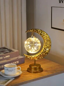 1 pièce La nouvelle lampe boule en fer forgé et LED à lune creuse. Lampe décorative d'ambiance avec fil de cuivre LED (batterie incluse). Lampe de table de fête, modélisation d'ambiance. Cadeau pour amis et famille, convient à tous. Idéal pour la décoration de Noël, Thanksgiving, Saint-Valentin. Article raffiné.